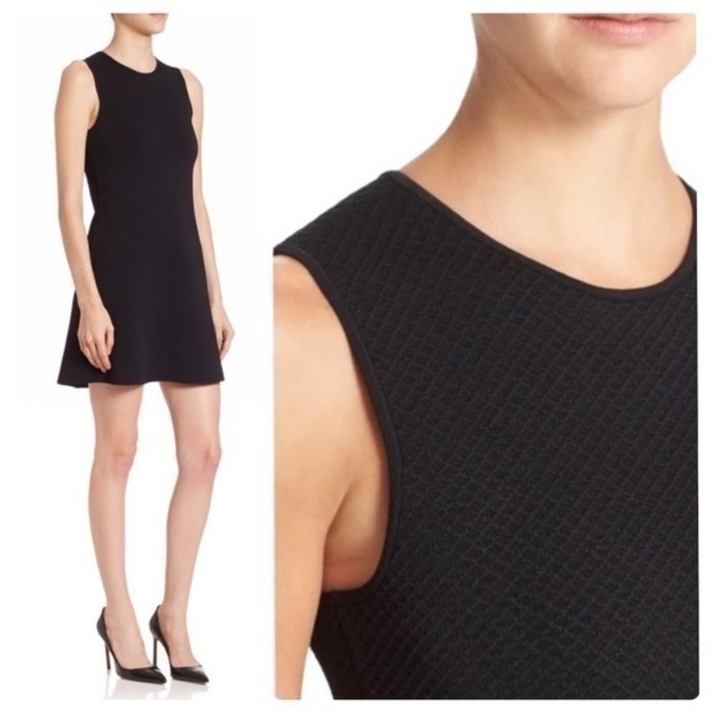 Theory Branteen J Glossed Black knit waffle a-line dress HH20